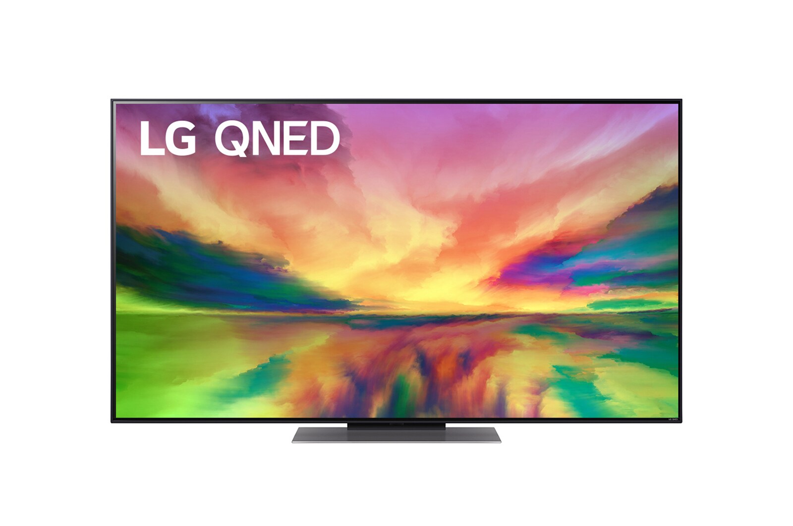帶填充影像和產品標誌的 LG QNED 電視前視圖