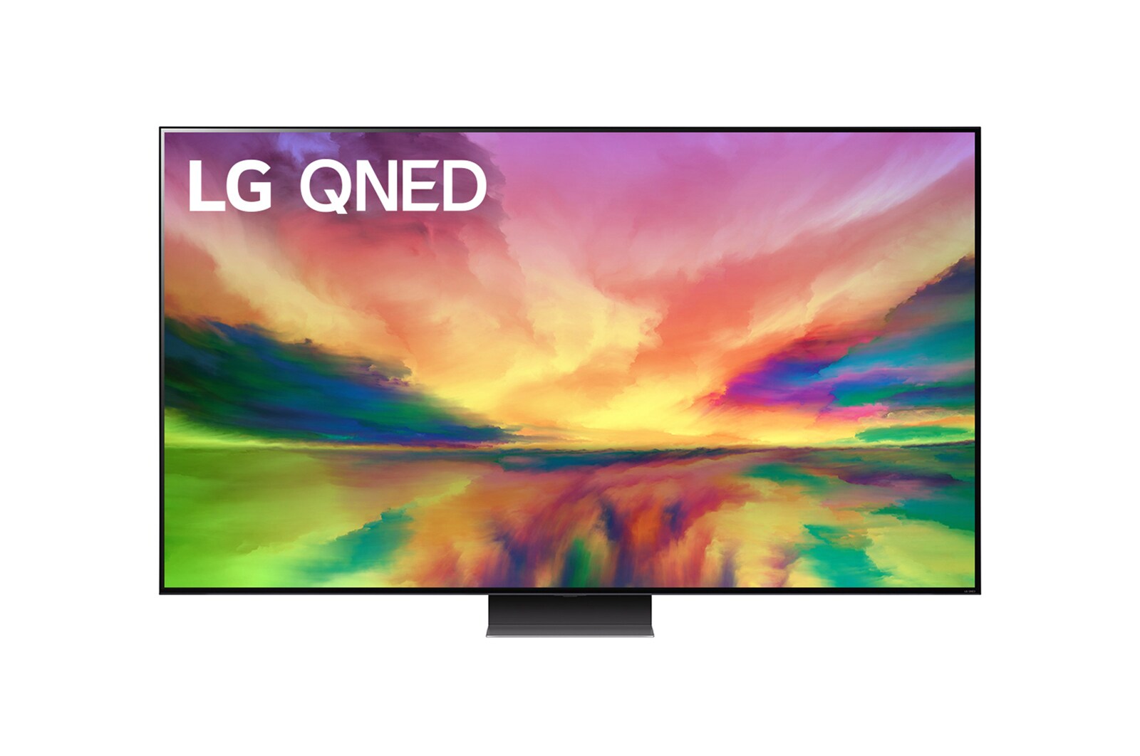帶填充影像和產品標誌的 LG QNED 電視前視圖