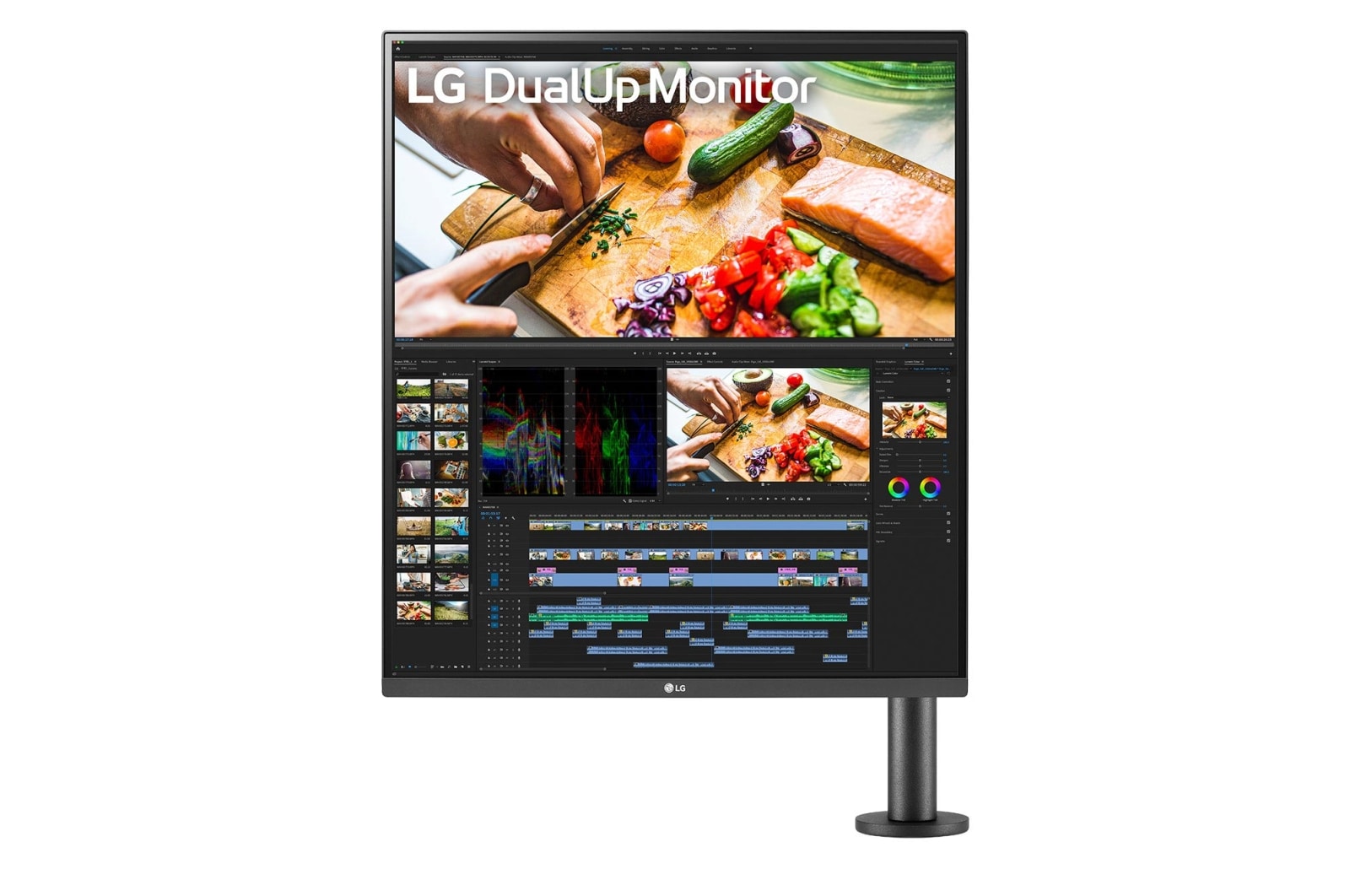 front view with the monitor arm on the right