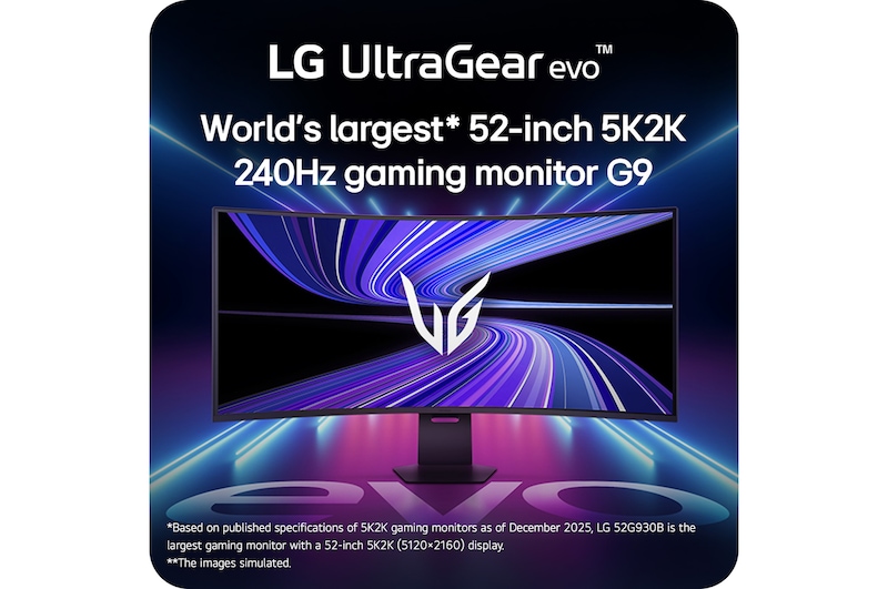 52 吋 UltraGear evo G9 5K2K 240Hz 專業電競螢幕 (52G930B) 搭配傾斜調整的右側視圖