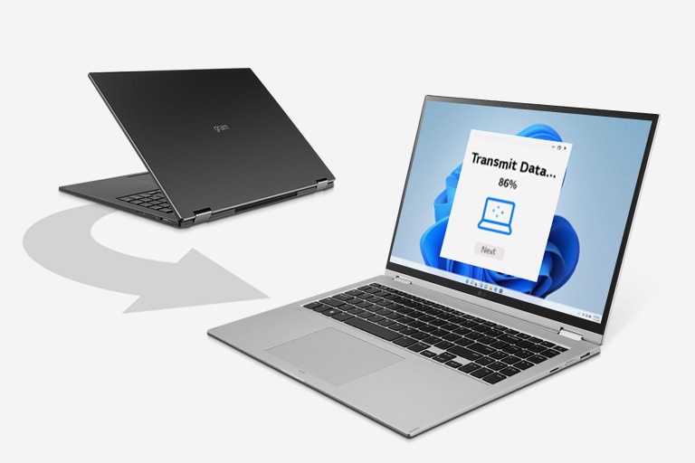 顯示資料正在從以前的筆記型電腦轉移到 gram。