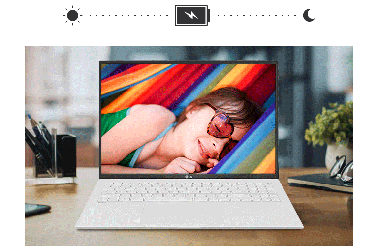 顯示 Gram 從白天到黑夜持續開機的狀態。