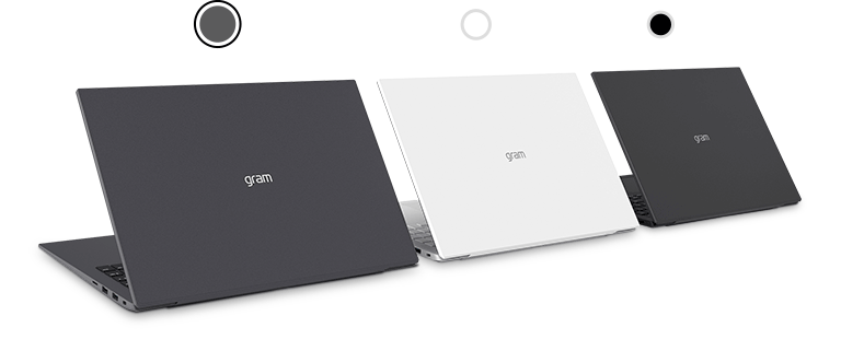 三台 LG gram 筆電斜向並排。