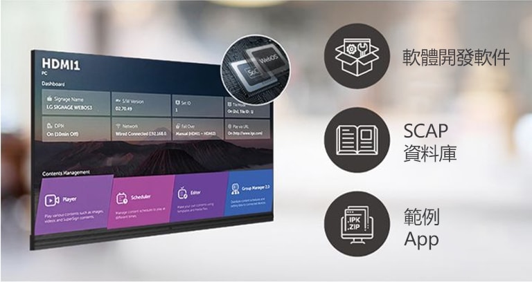 Several tasks that can be done simultaneously are arranged through the LG webOS smart platform.