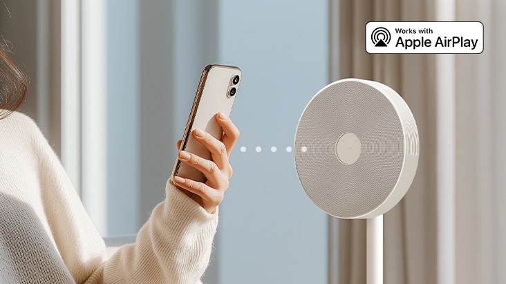 透過 AirPlay 或 Bluetooth 與 LG MoodMate 使用智慧型手機進行無線音訊連接