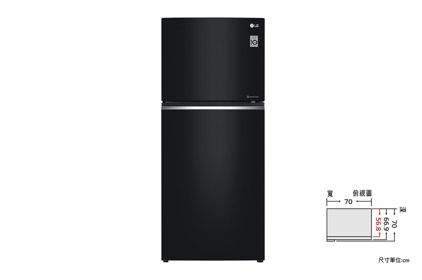 鏡面直驅變頻雙門冰箱 曜石黑 / 393L GN-BL430GB 正視圖