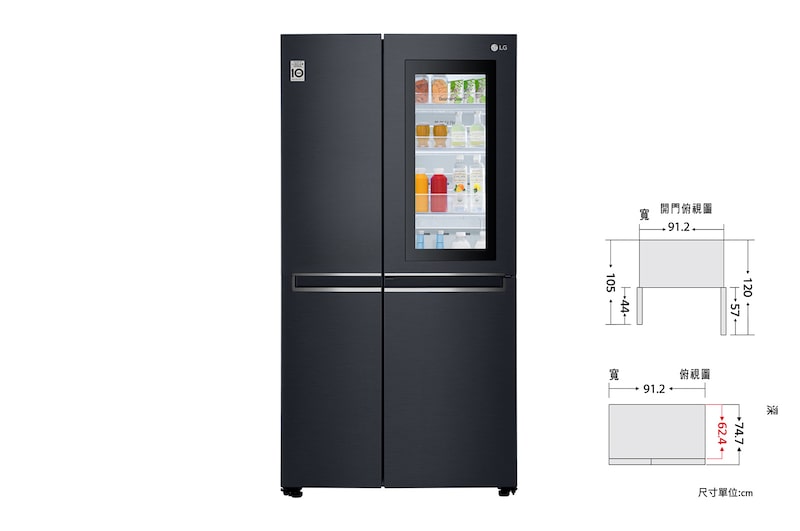 LG InstaView™ 敲敲看門中門冰箱 夜墨黑 / 630公升 (冷藏406/冷凍224), GR-QL66MB