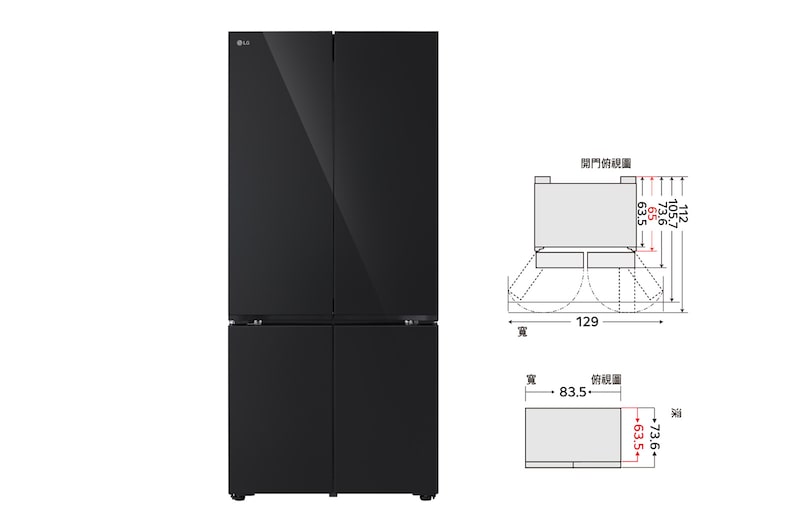 619公升 智慧變頻四門冰箱｜曜石黑鏡面, GV-NB61BG 正視圖
