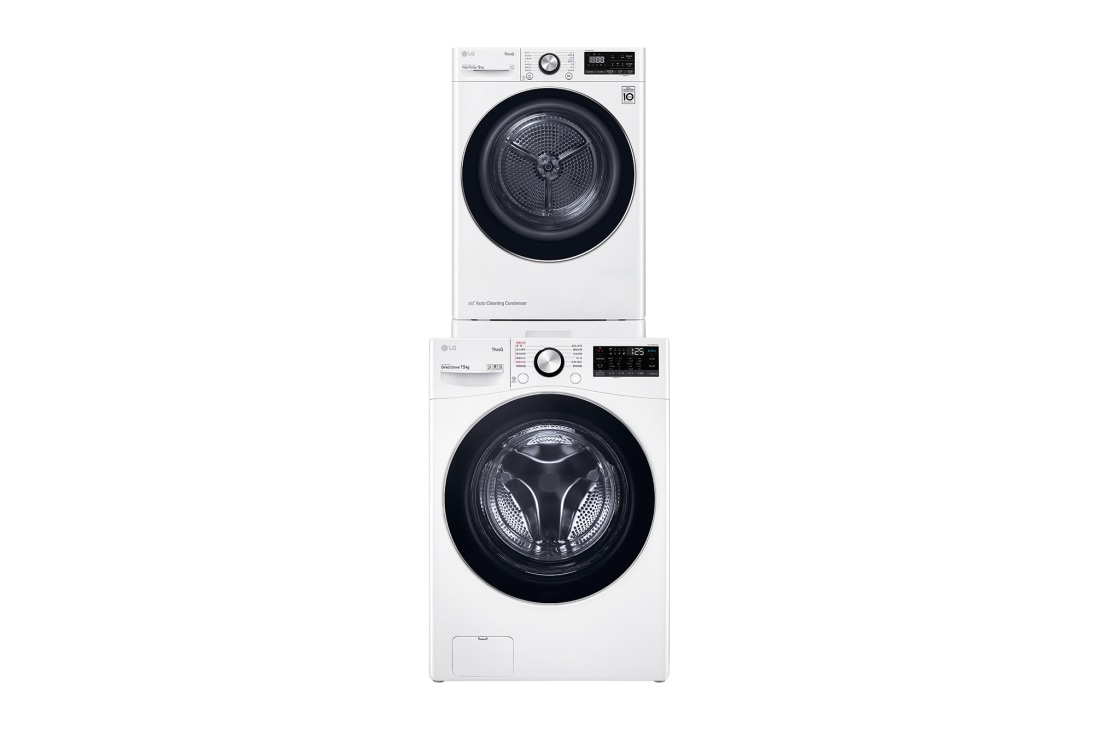 LG 10kg 免曬衣乾衣機堆疊滾筒洗衣機_多功能層架 (冰瓷白), DKW