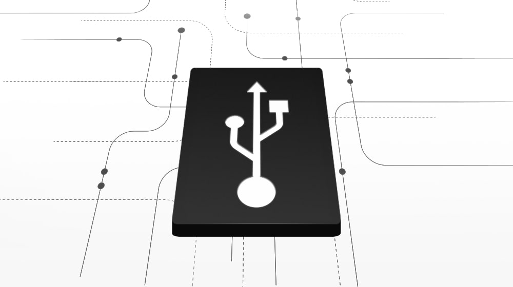 空白處有線條，USB 圖標位於中央的黑色方塊內。