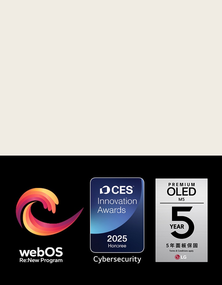 webOS Re:New Program 標誌和名稱,旁邊有 CES Innovation Awards 2025 Honoree 獎章。