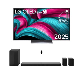 Front view of 55 吋 OLED evo AI 4K 智慧顯示器家庭劇院組｜OLED55C5Z+S70TR OLED55C5Z.S70TR