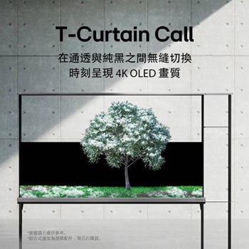 LG SIGNATURE OLED T 顯示被雪覆蓋的綠樹。