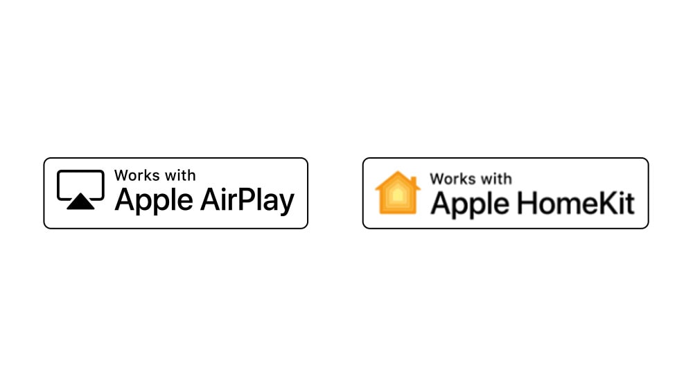 有兩個依據順序排列的標誌 - Works with Apple AirPlay、Works with Apple HomeKit。
