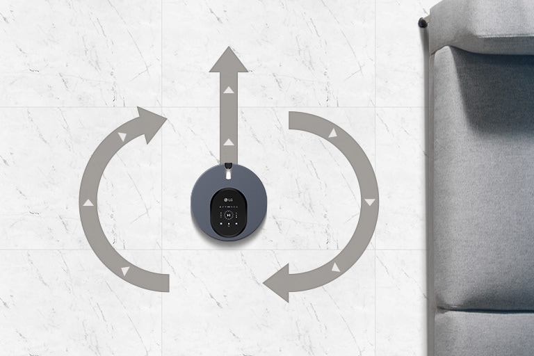 The fourth image in a carousel of images shows the machine from above and an arrow out the front indicates the path the machine will take. The ''Manual Mode'' which is a path where the machine can go straight, move in circles, or do anything through the use of the remote controller.