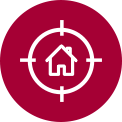 Three icons at the top indicate a carousel of images. The first, labelled HomeView, is red. There are two images: the left image shows a woman looking down at her phone. The second image is a view of the phone screen that shows a sleeping puppy. An icon at the center between the two images has a circle and a house.