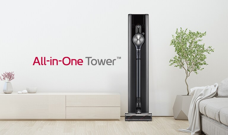 圖片示意A9T系列All-in-One濕拖無線吸塵器陳列於家中客廳情況