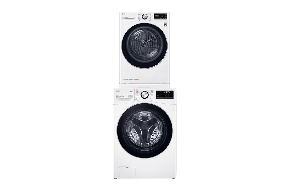 LG 洗乾衣機堆疊｜蒸洗脫15公斤+熱泵除濕乾衣10公斤｜冰瓷白, FD15WPT.WR100VW