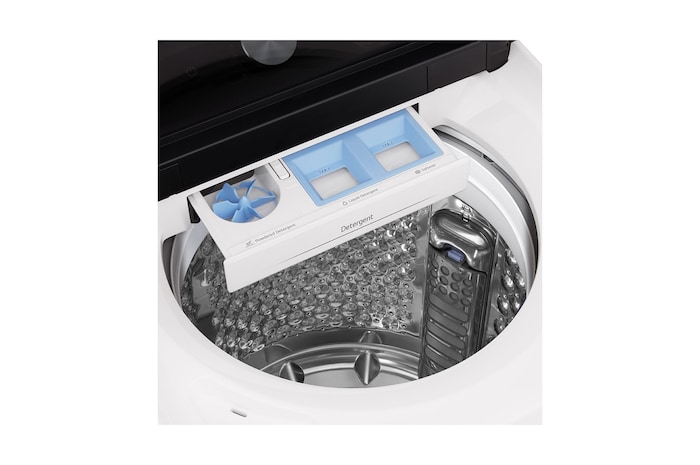 直立式洗衣機的機蓋關閉過程，展現平滑緩慢的關蓋設計。