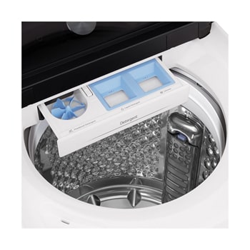 直立式洗衣機的機蓋關閉過程，展現平滑緩慢的關蓋設計。