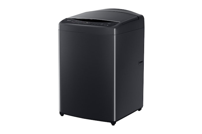 LG top load washing machine detecting the shirts in a space with a sink and laundry supplies