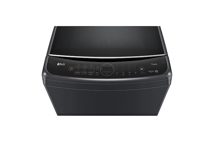 LG top load washing machine with LG AI logo and emblem