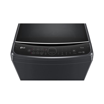 LG top load washing machine with LG AI logo and emblem