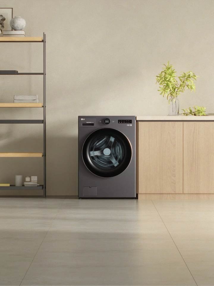 影片展示 WashCombo™ 的細節特寫，例如滾筒內部、洗劑容器和棉絮濾網