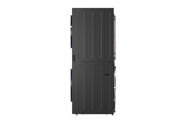 LG WashTower WD-S1818EB 右側視圖,洗衣機和乾衣機機門開啟。