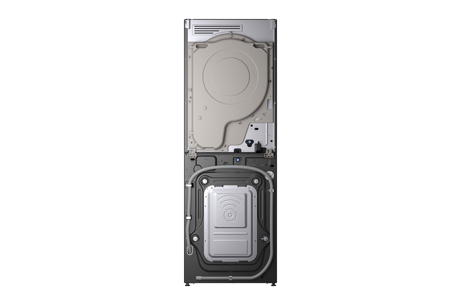 LG WashTower WD-S1818EB 尺寸和安裝指南示意圖。