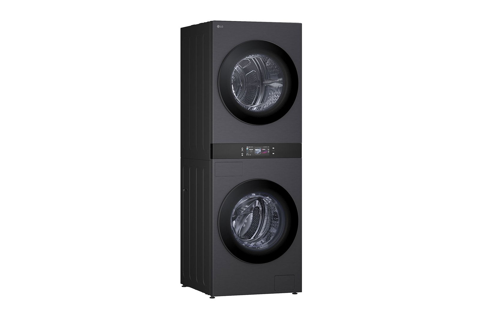 LG WashTower WD-S1818EB 6.8 吋 LCD 中央控制螢幕特寫。