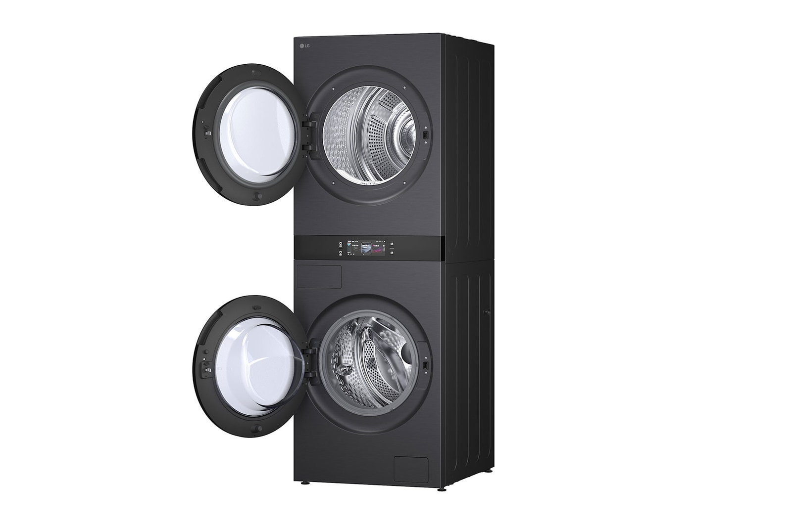 LG WashTower WD-S1818EB 搭配 120 分鐘行程圖示，突顯快速洗衣和乾衣效能。