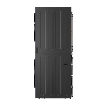 LG WashTower WD-S1818EB  右側視圖，洗衣機和乾衣機機門開啟。