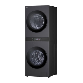 精巧洗衣空間中的 LG WashTower WD-S1818EB，突顯節省空間的設計和大容量洗衣能力。