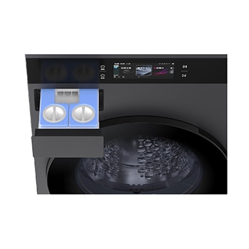 LG WashTower WD-S1818EB 自動洗滌劑容器拉出時的側面視圖。