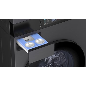 LG WashTower WD-S1818EB 中央控制面板正視圖，整合螢幕和觸控控制功能。