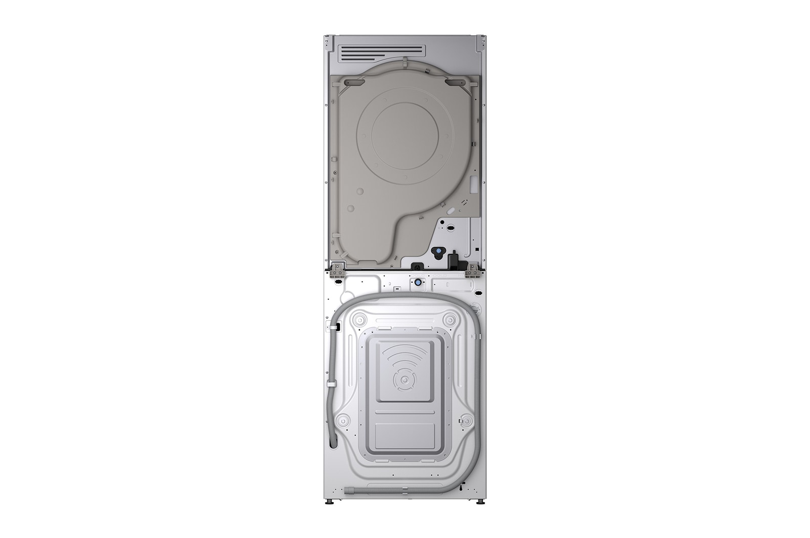 LG WashTower WD-S1818EW 尺寸和安裝指南示意圖。