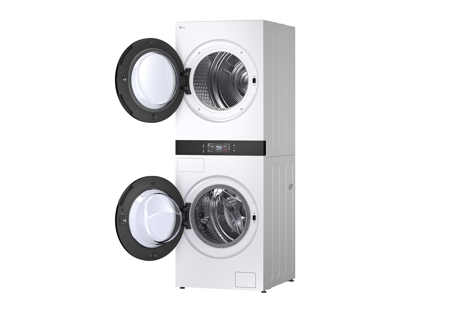 LG WashTower WD-S1818EW 搭配 120 分鐘行程圖示，突顯快速洗衣和乾衣效能。