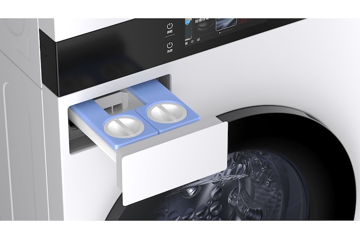 LG WashTower WD-S1818EW 中央控制面板正視圖,整合螢幕和觸控控制功能。