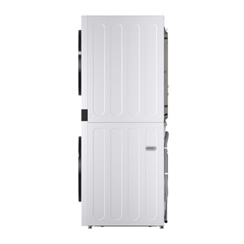 LG WashTower WD-S1818EW 右側視圖，洗衣機和乾衣機機門開啟。