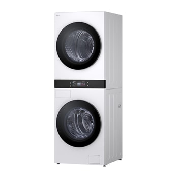 精巧洗衣空間中的 LG WashTower WD-S1818EW，突顯節省空間的設計和大容量洗衣能力。