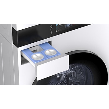 LG WashTower WD-S1818EW 中央控制面板正視圖，整合螢幕和觸控控制功能。