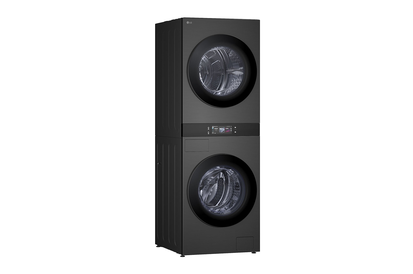 LG WashTower W0W5DBPKZHD 6.8 吋 LCD 中央控制螢幕特寫。