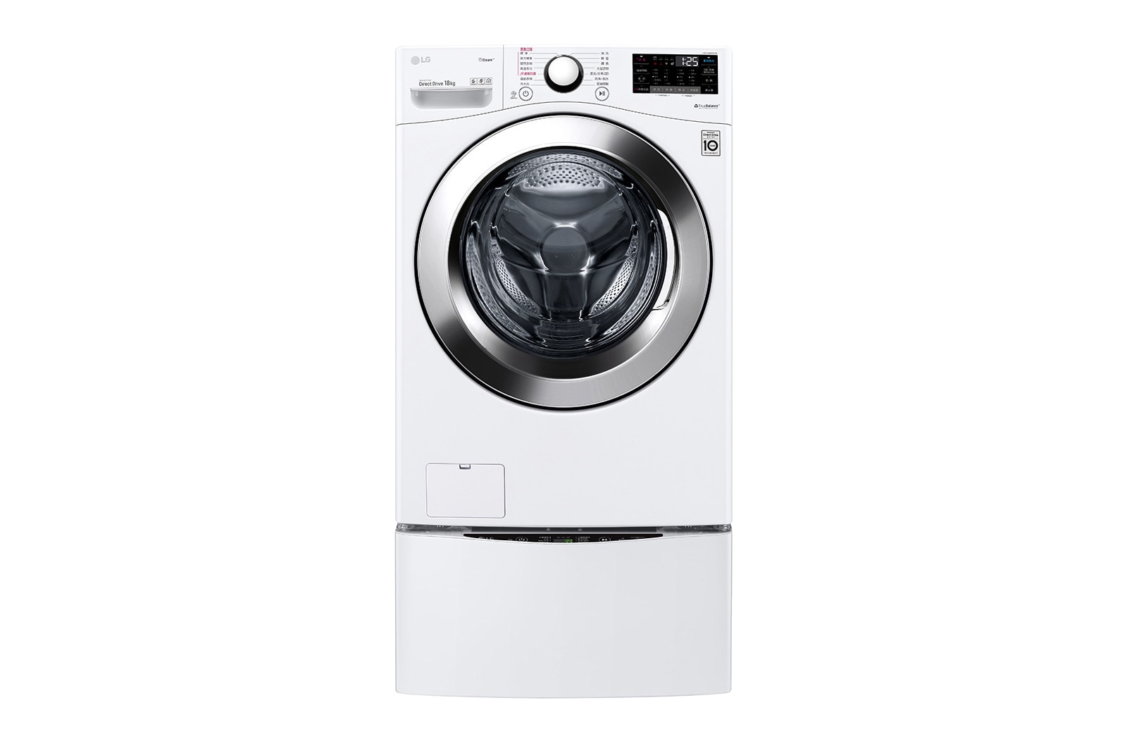 LG TWINWash™ 雙能洗 (蒸洗脫)&#xff5c;18公斤&#43;2.5公斤洗衣容量 TW18WPT.250HW 正視圖