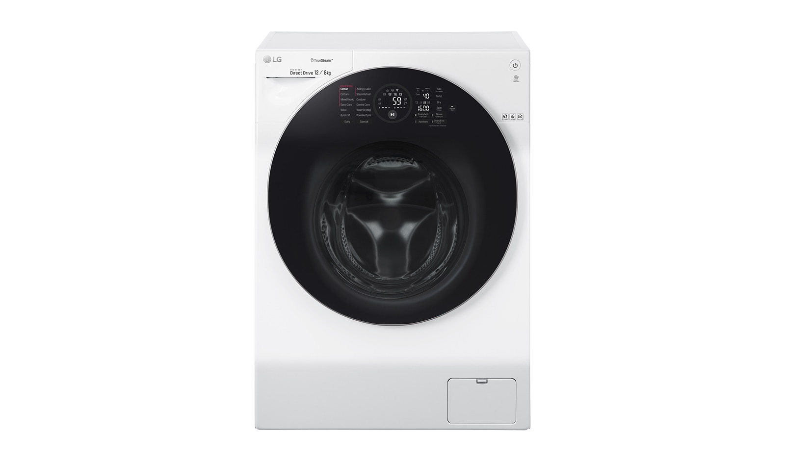 WiFi極窄美型滾筒洗衣機(蒸洗脫烘) 冰磁白 / 12公斤 WD-S12GW 正視圖