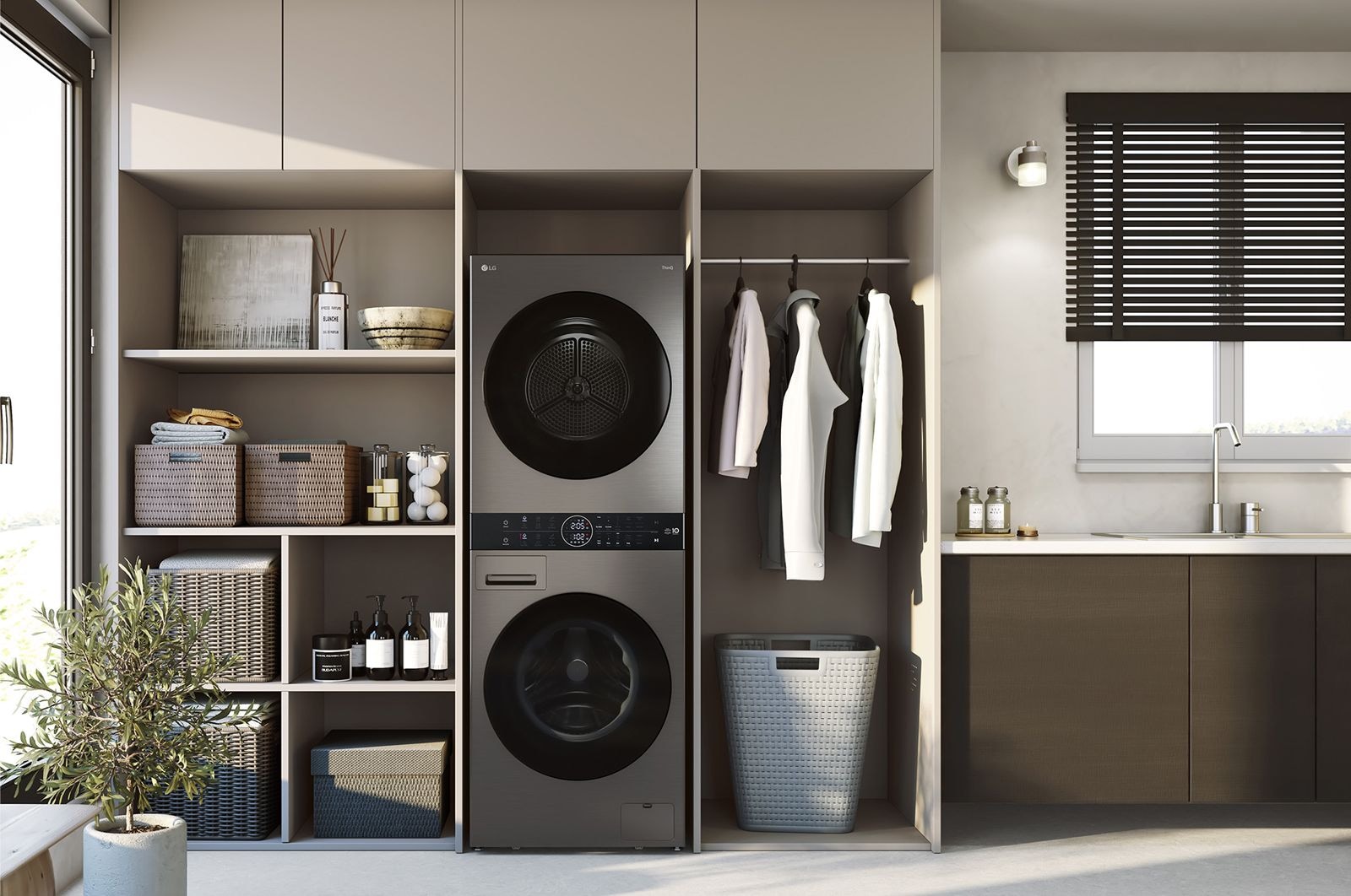 LG 洗13公斤+乾10公斤 WashTower AI 智控洗乾衣機｜極光黑, WD-S1310B