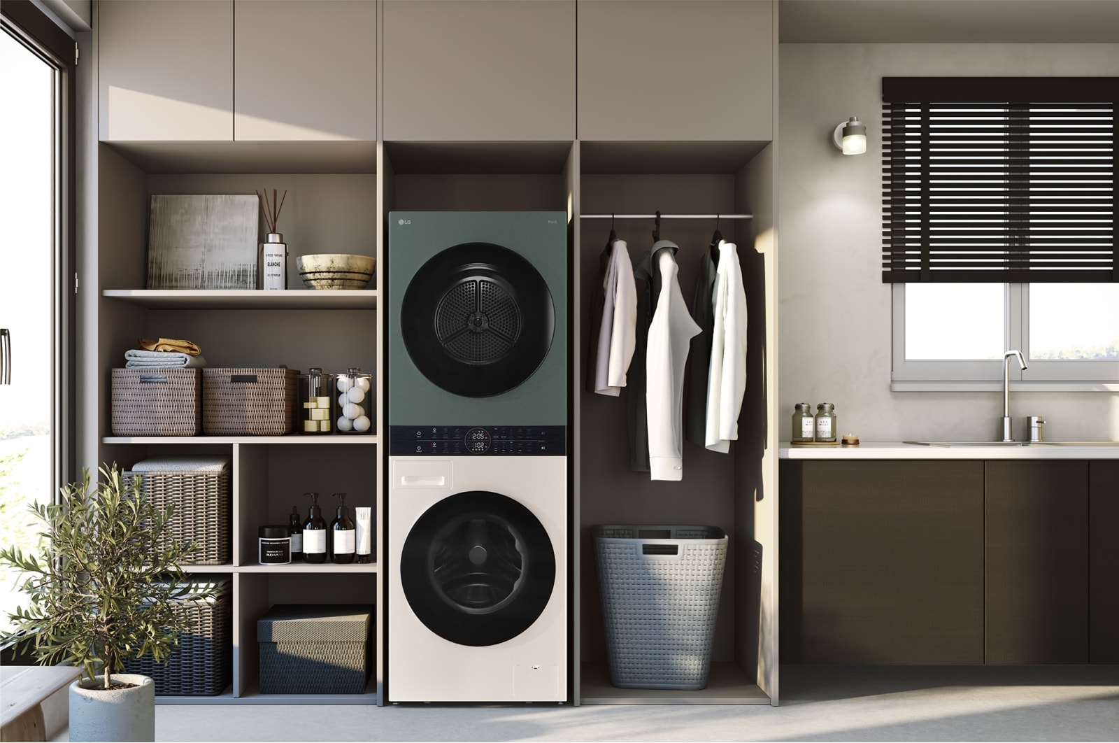 LG 洗13公斤+乾10公斤 Objet Collection WashTower™ AI 智控洗乾衣機｜自然綠+雪霧白, WD-S1310GB