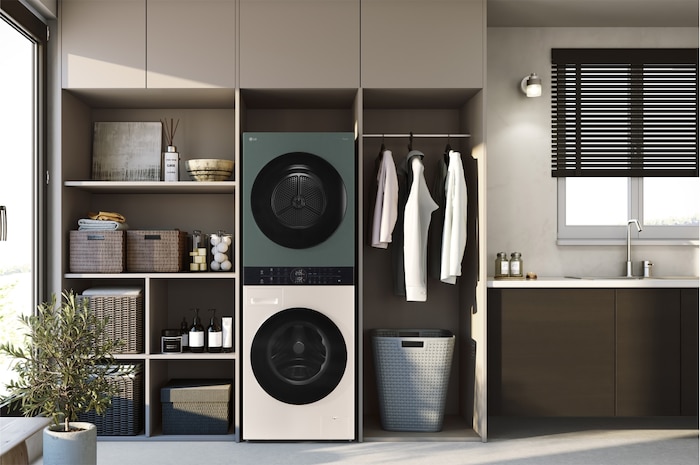 LG 洗13公斤+乾10公斤 Objet Collection WashTower™ AI 智控洗乾衣機｜熱泵除濕｜石墨綠+雪霧白, WD-S1310GB