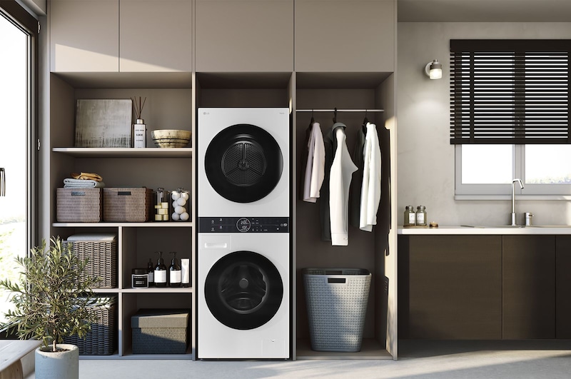 LG 洗13公斤+乾10公斤 WashTower™ AI 智控洗乾衣機｜熱泵除濕｜冰瓷白, WD-S1310W