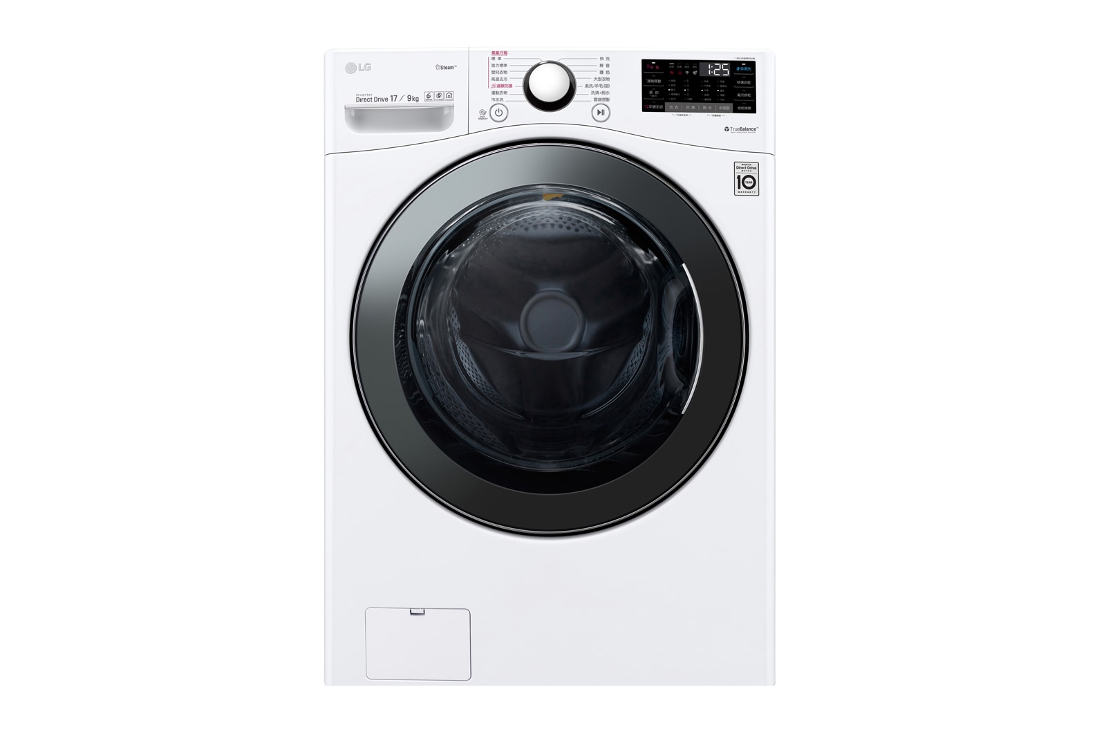 LG 蒸氣滾筒洗衣機 (蒸洗脫烘)&#xff5c;洗衣17公斤&#43;烘衣9公斤 WD-S17VBD 正視圖